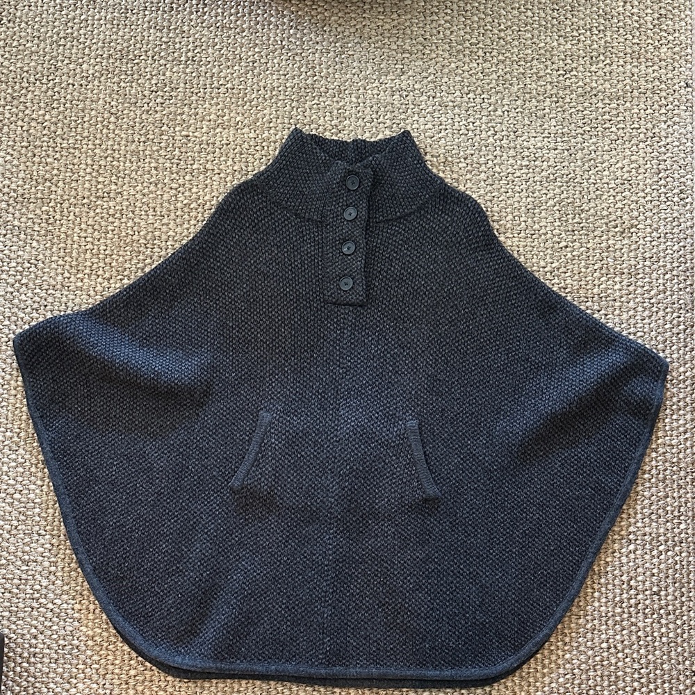 Madewell Charcoal Button-Up Poncho 100% Merino Wool XS/S